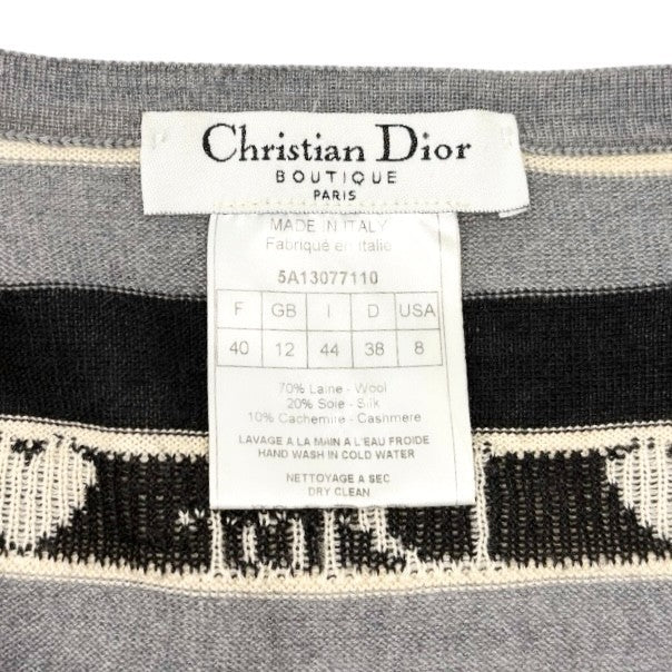 Christian Dior Vintage 2005 Stripe Heart Cardigan Top #40 Gray Ivory 902838