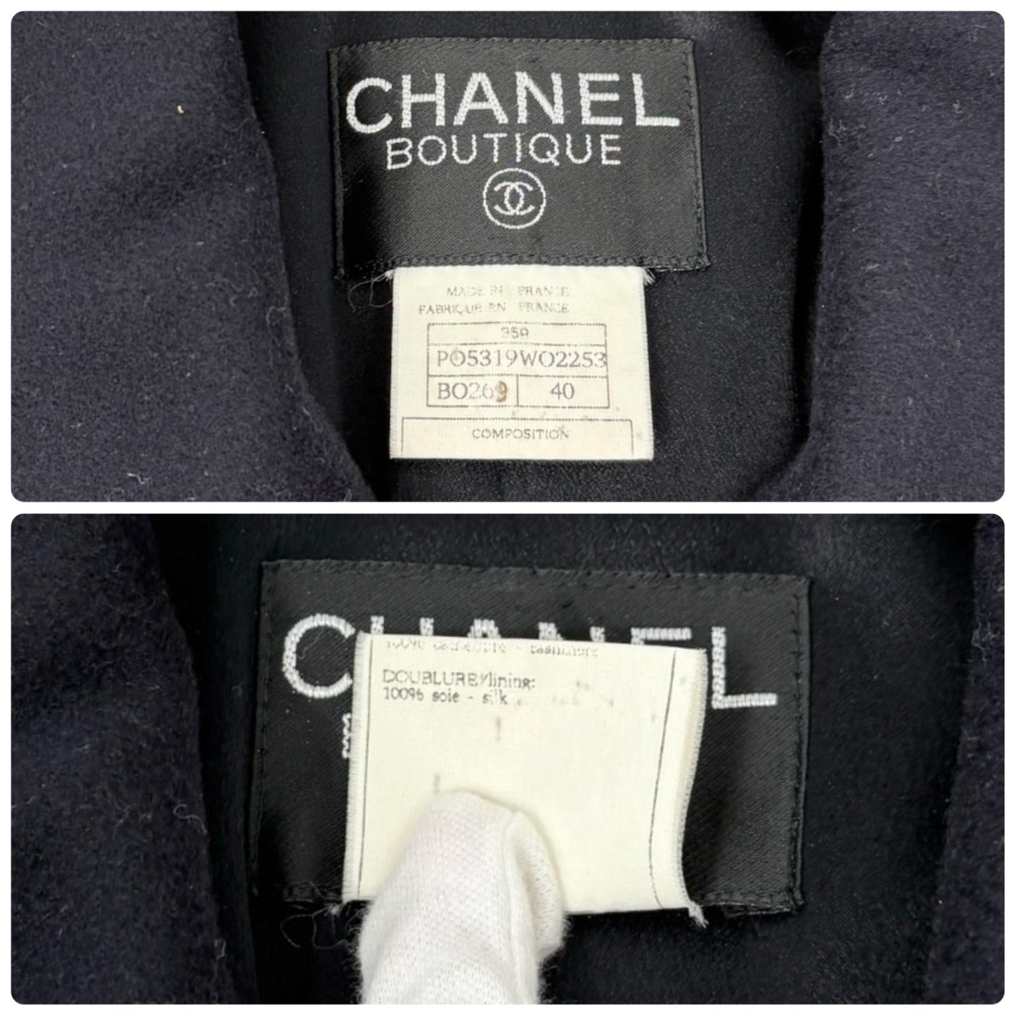 CHANEL Vintage 95A CC Button Cashmere Coat Jacket #40 Belt Dark Blue Gold