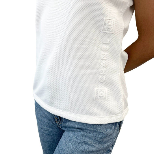 CHANEL Sport Vintage 05P CC Logo Top T-shirt #38 Short Sleeve White Polyester
