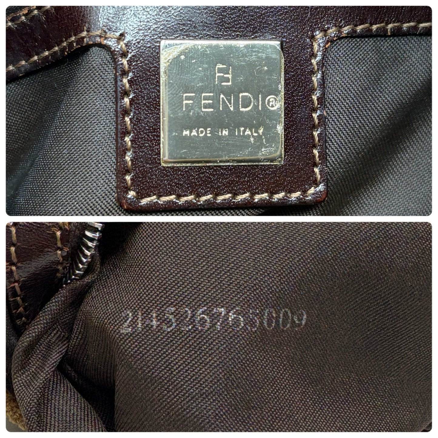 FENDI Vintage FF Logo Mamma Baguette Mini Shoulder Bag Beige Corduroy 901886