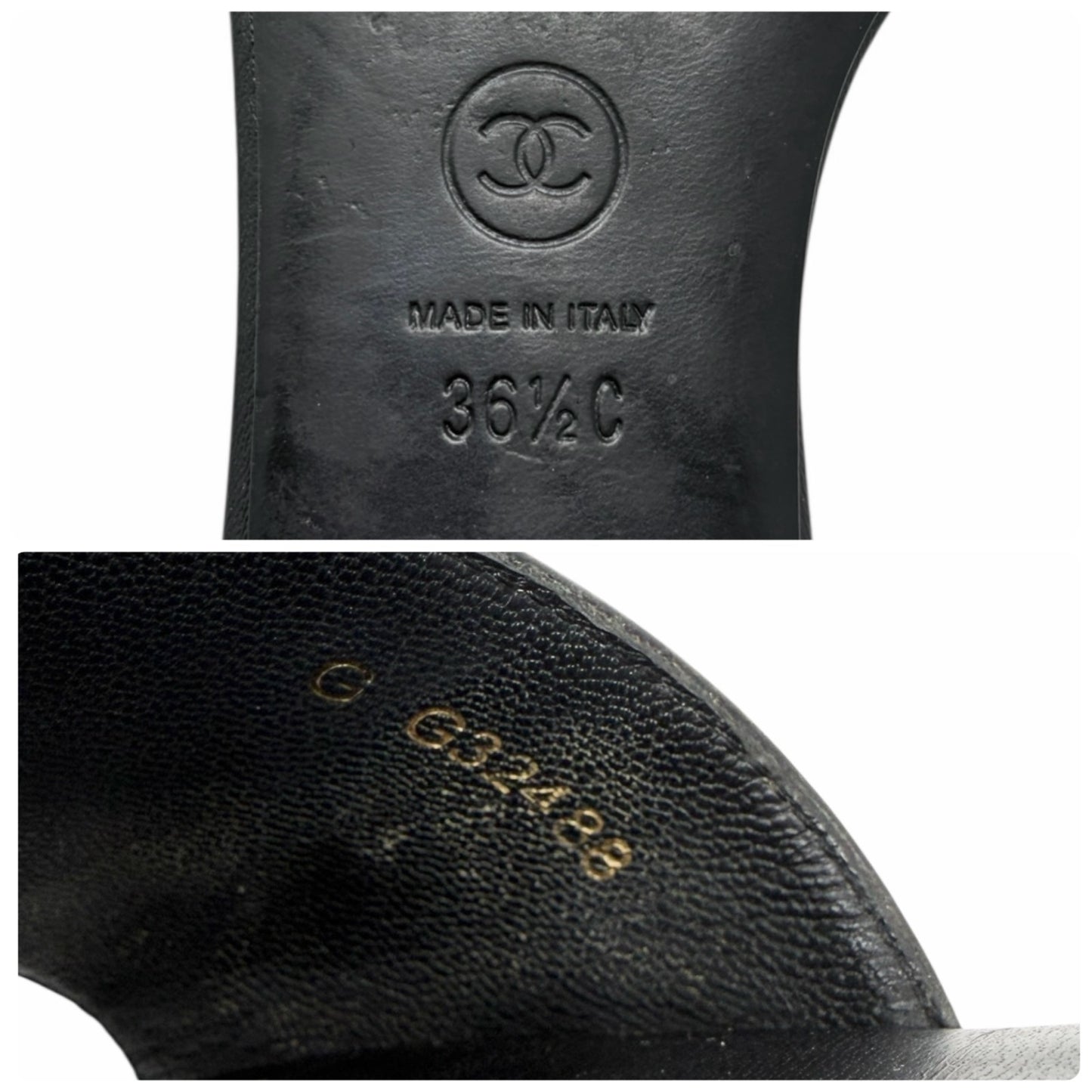 CHANEL Vintage CC Logo Camellia Leather Flat Slide Sandals #36.5 Black