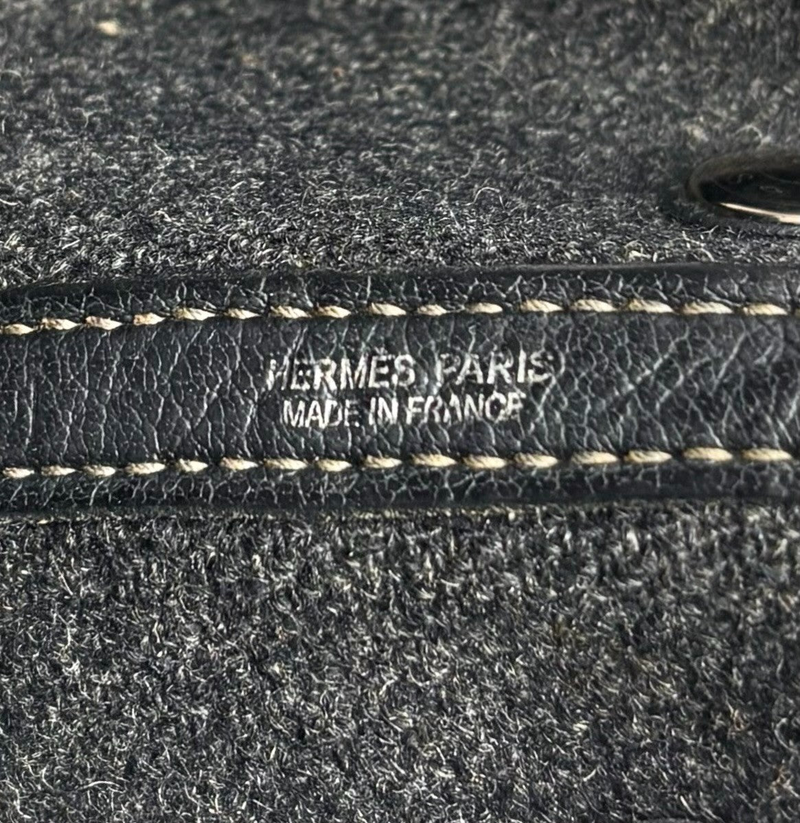 HERMES Vintage Ribbed Wool Garden Party 30 PM 2way Bag Black Silver Leather