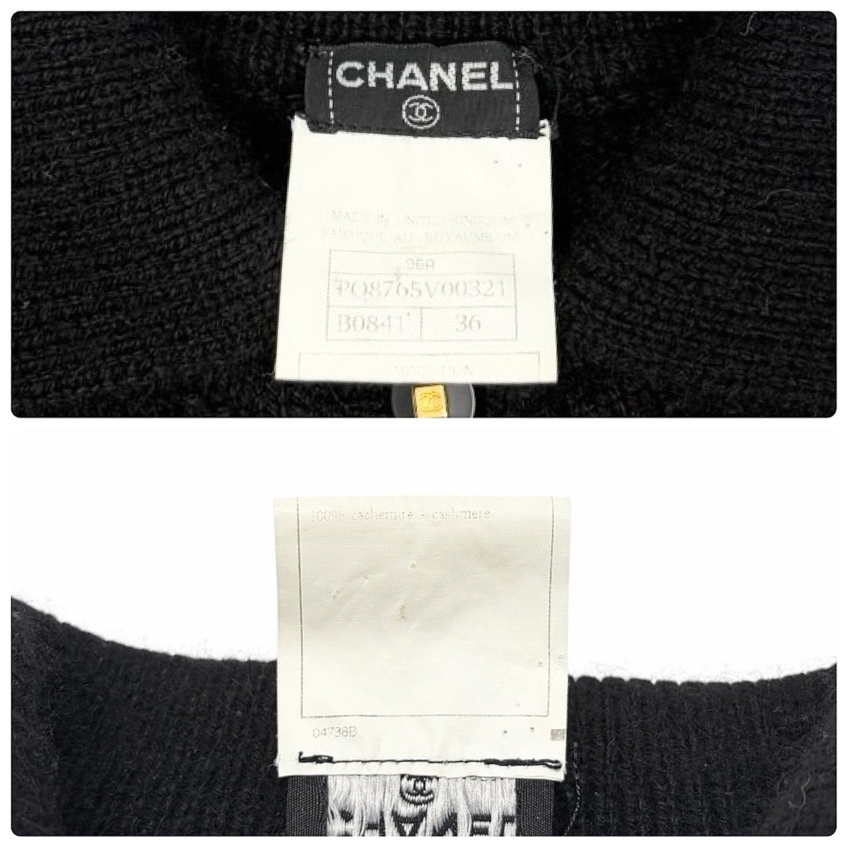 CHANEL Vintage 96A CC Logo Cashmere Knit Sweater Top #36 Black White 902484