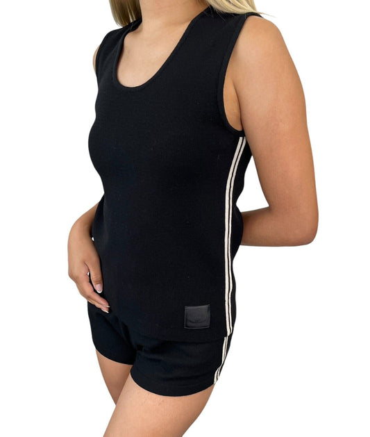 CHANEL Sport Vintage 04A CC Logo Knit Tank Top Shorts Set #42 Black Rank AB+