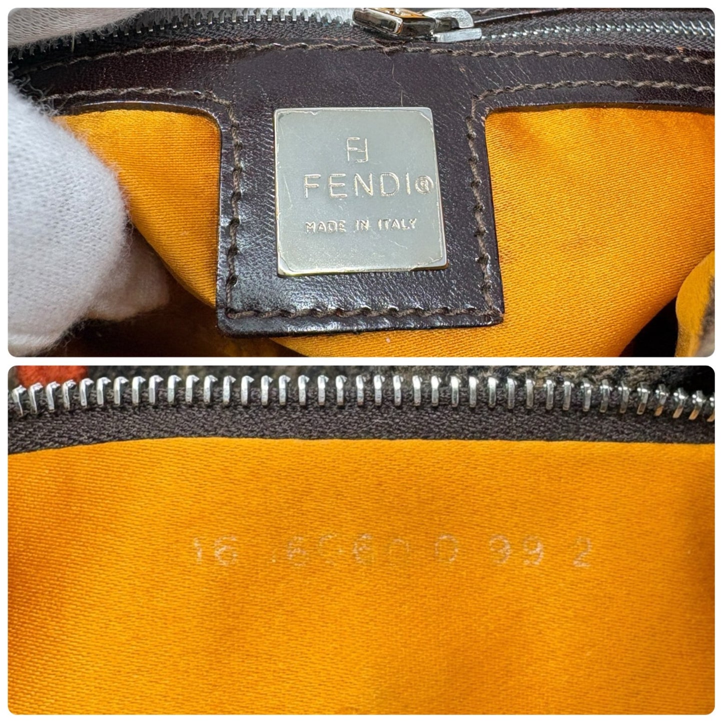 FENDI Vintage FF Mamma Baguette Wool Knit Shoulder Bag Brown Flower