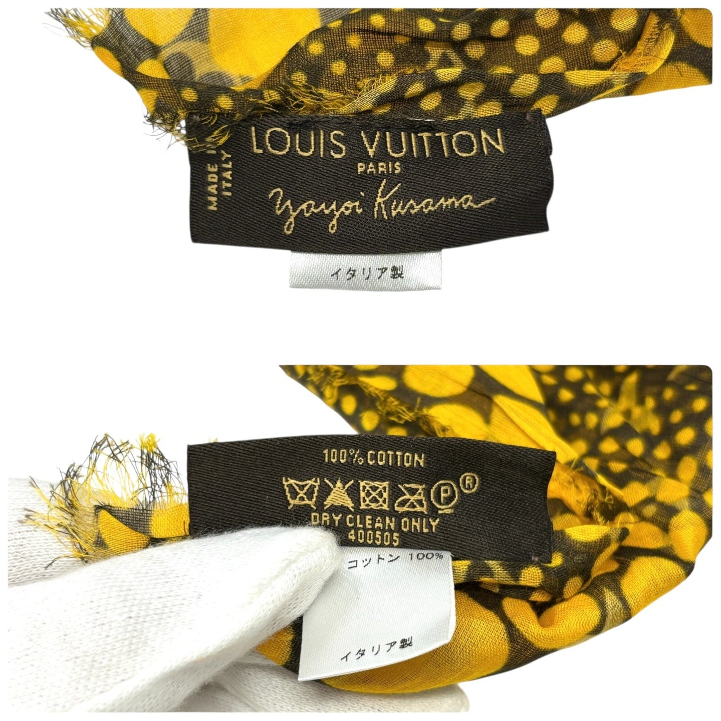 LOUIS VUITTON Vintage LV Logo Monogram Scarf Wrap Shawl Accessory Yellow Dot