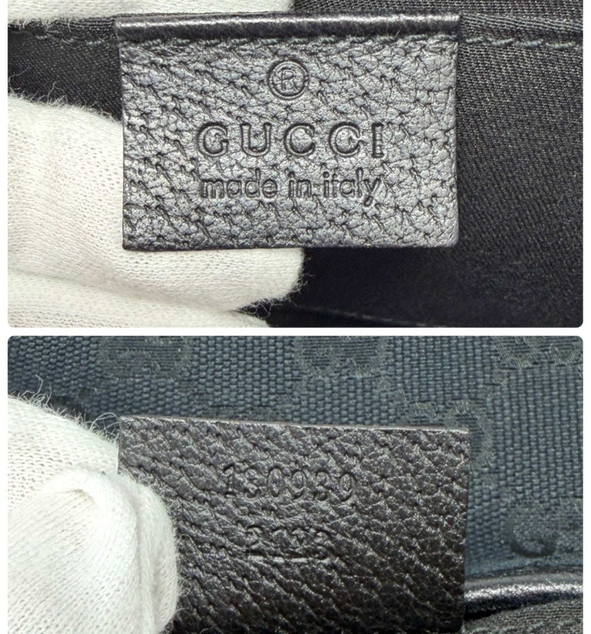 GUCCI Vintage GG Monogram Logo Abbey Bag Zip Black Gold Canvas Leather 902815