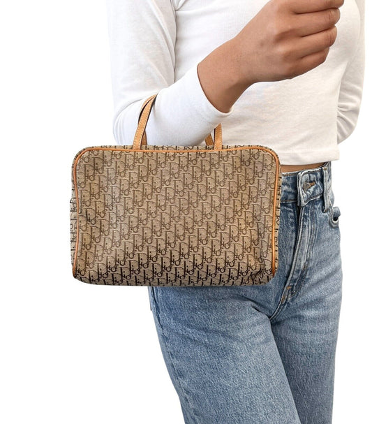 Christian Dior Vintage Trotter Monogram Logo Mini Bag Handbag Brown Canvas