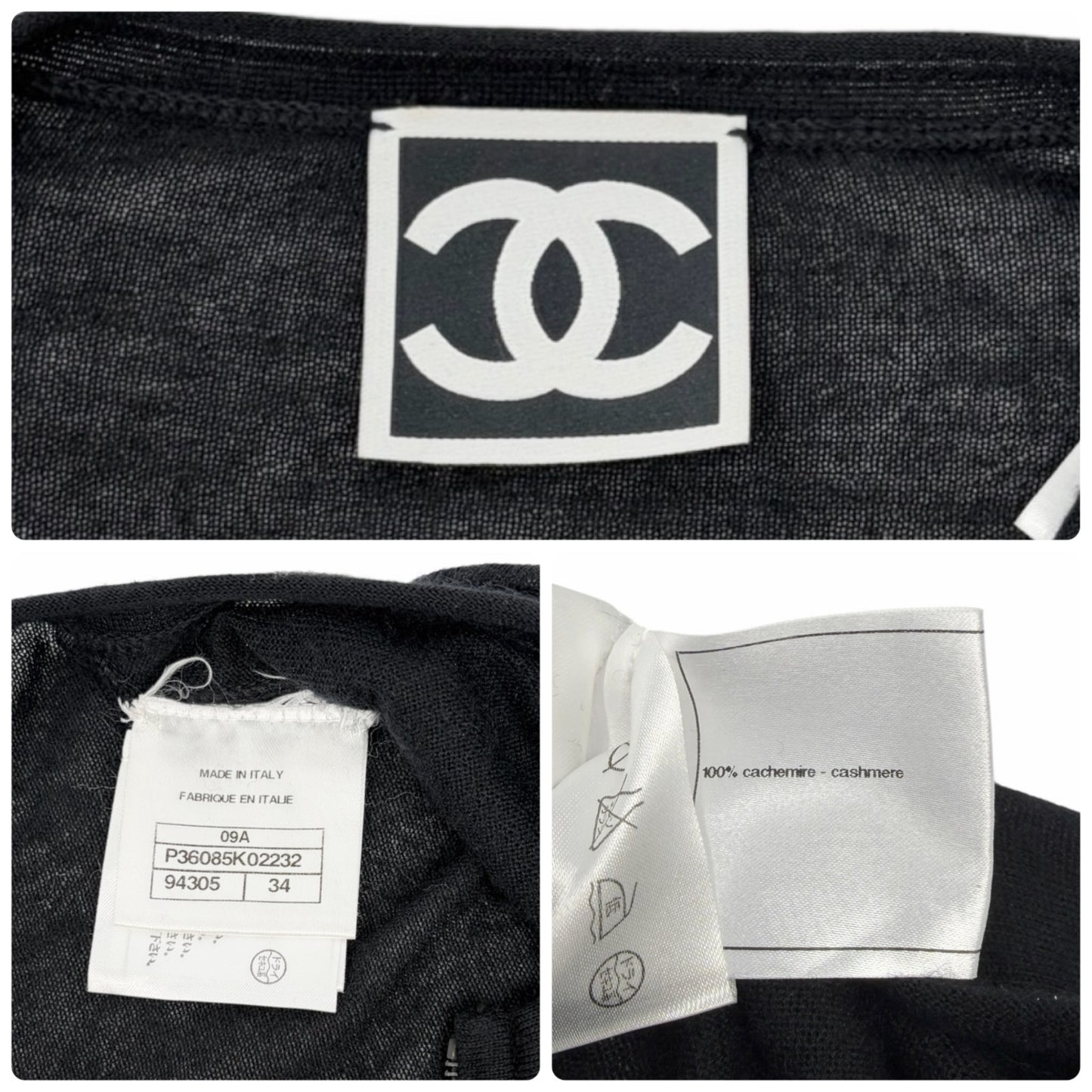 CHANEL Sport Vintage 09A CC Logo Cashmere Zipped Jacket #34 Sequins Black
