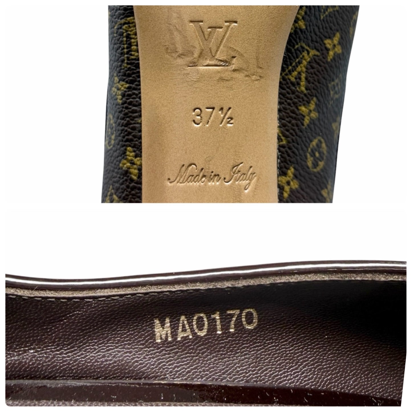 LOUIS VUITTON Vintage Monogram Ribbon Sandals Heels #37.5 Brown Leather 902013