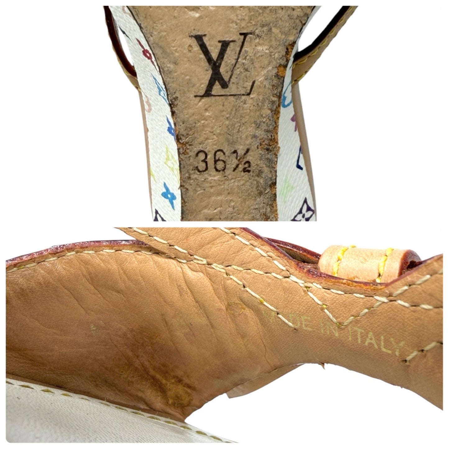 LOUIS VUITTON Vintage Monogram Multicolor Ribbon Sandals #36.5 White 106916