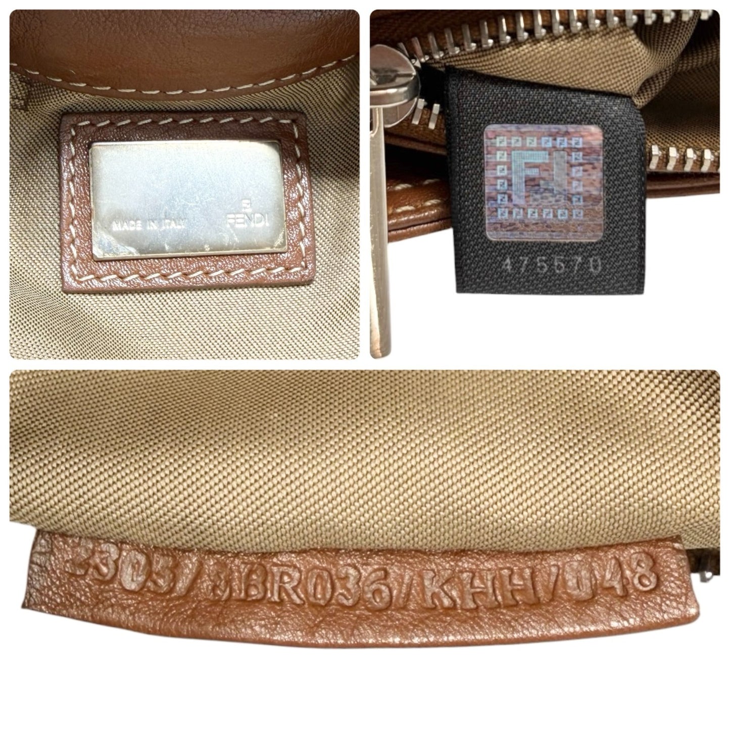FENDI Vintage FF Logo Mamma Baguette Shoulder Bag Brown Silver Leather 902448