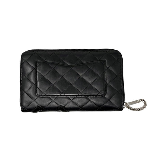 CHANEL Vintage Cambon Line CC Logo Quilted Wallet Black Pink Leather 902229