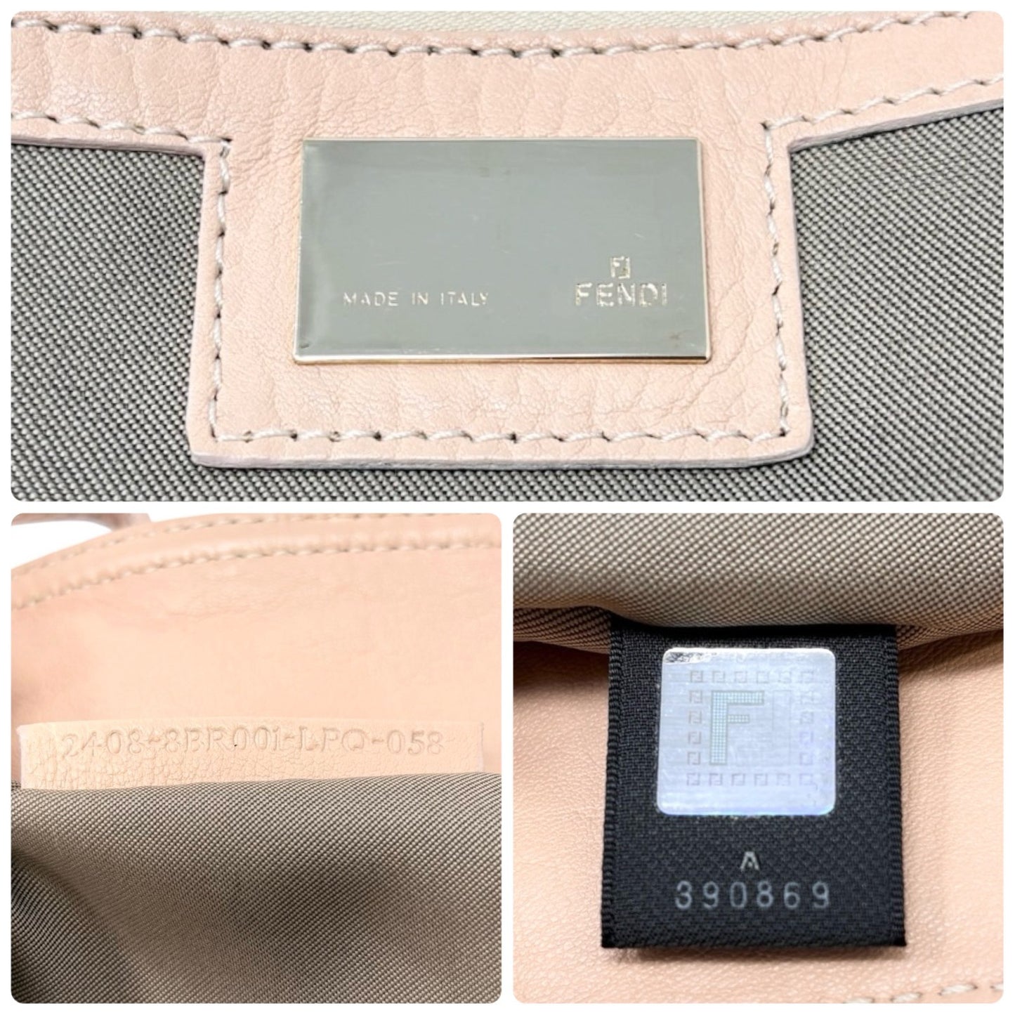FENDI Vintage FF Logo Mamma Baguette Shoulder Bag Beige Gold Soft Leather