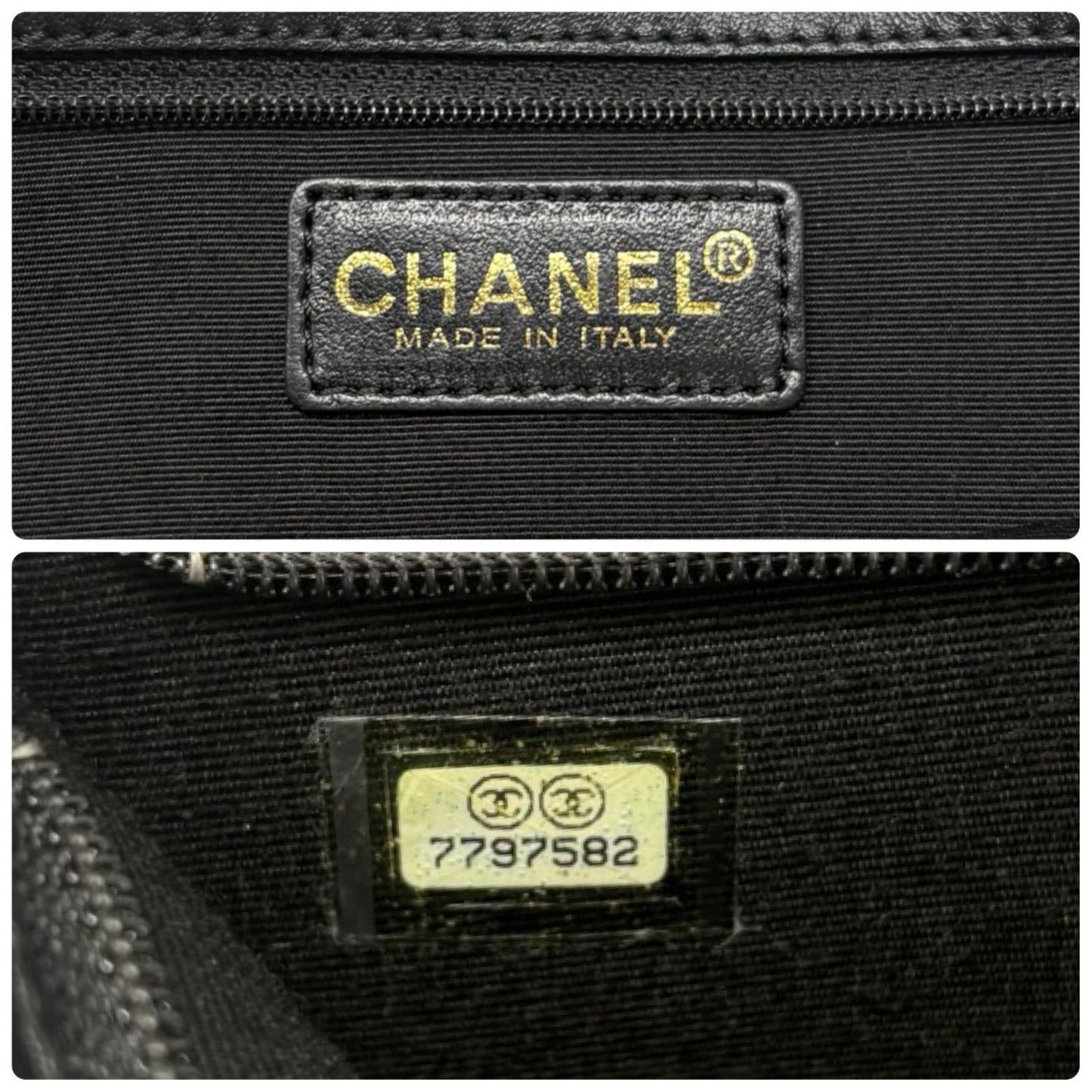 CHANEL Vintage CC Logo Icon Print Canvas Shoulder Bag Pochette Dark Blue Chain
