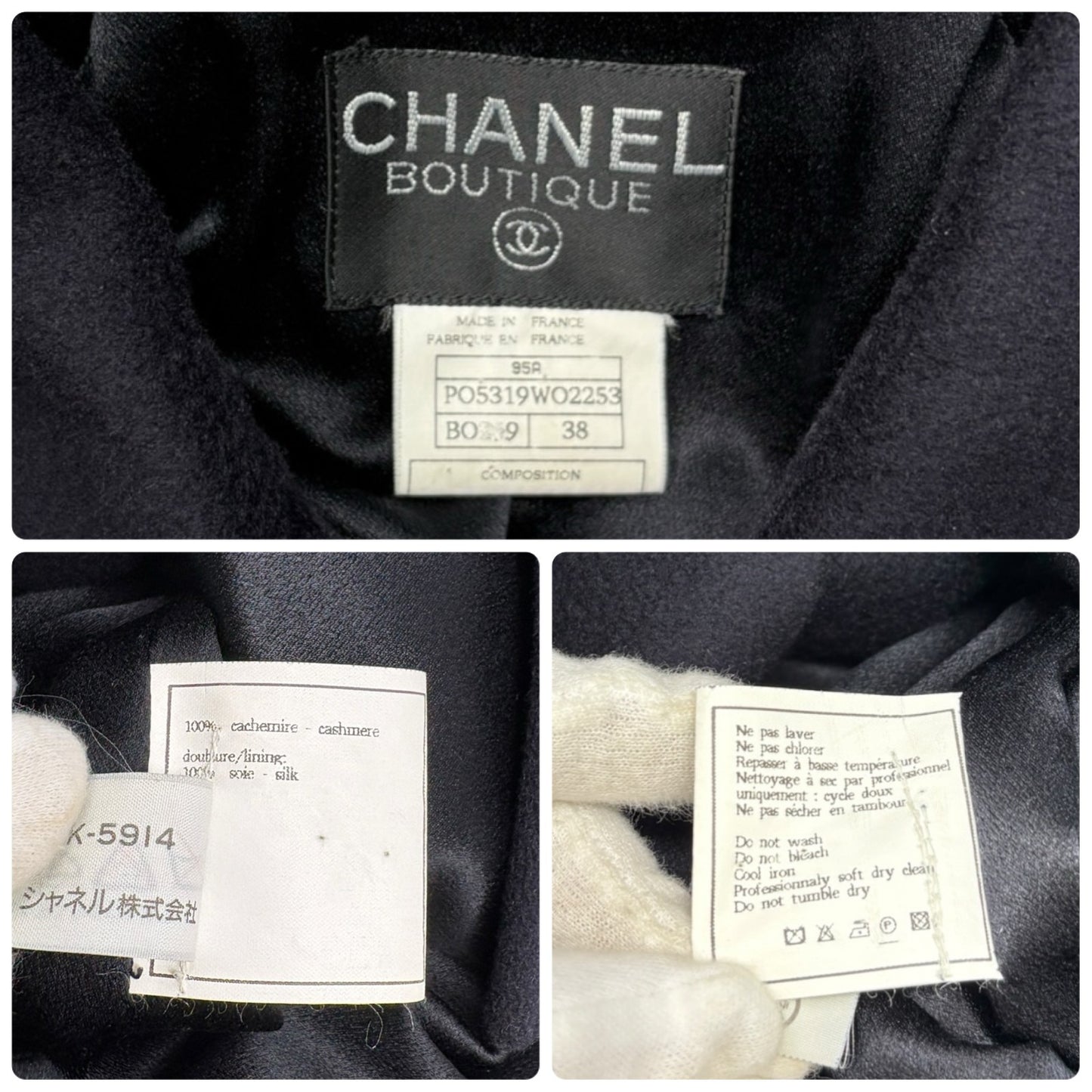CHANEL Vinatage 95A CC Logo Button Coat Jacket #38 Cashmere Dark Blue Gold