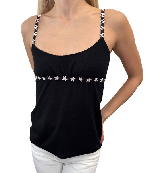 CHANEL Vintage 05A CC Logo Star Camisole Top #40 Black Pink Cashmere 901805
