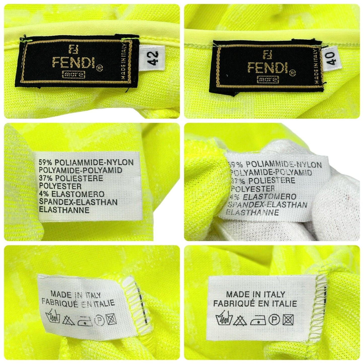 FENDI Vintage Zucchino FF Logo Camisole Skirt Set #42 #40 Yellow Nylon Rank AB+