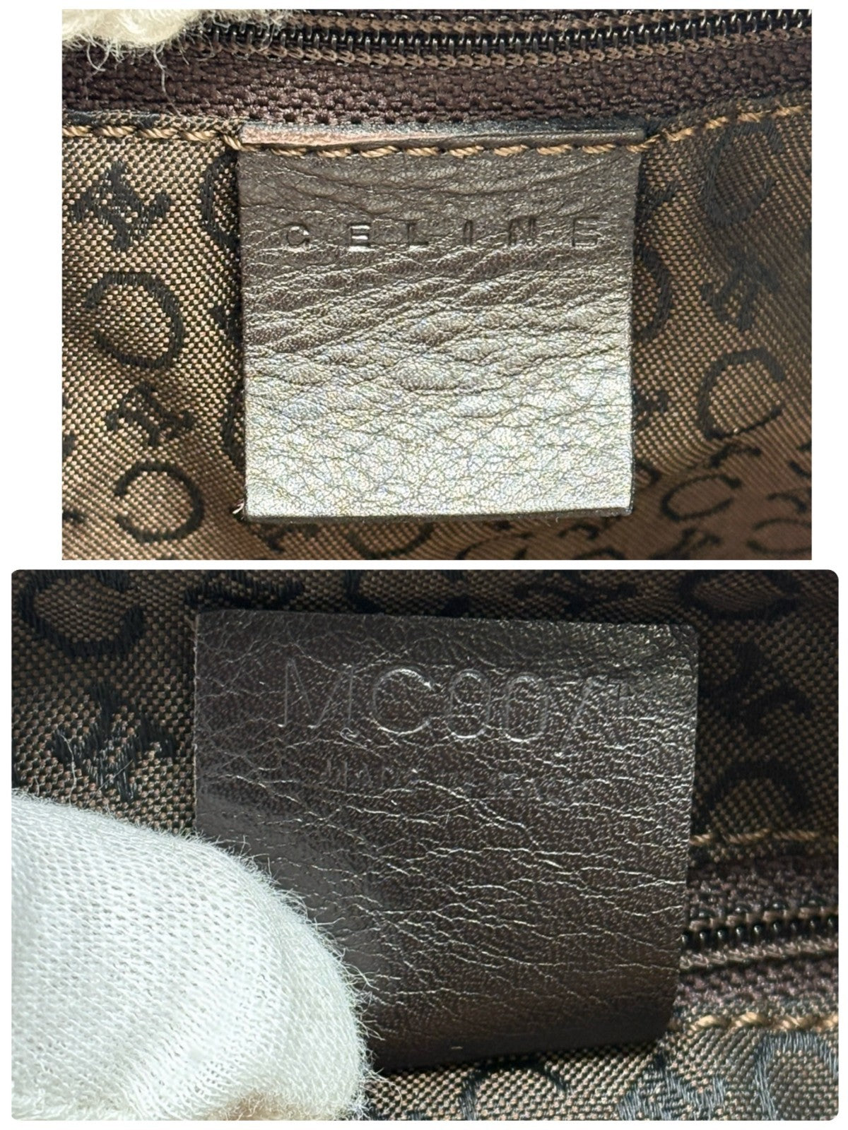 CELINE Vintage C Macadam Logo Pony Calf Hair 2way Shoulder Bag Beige Brown