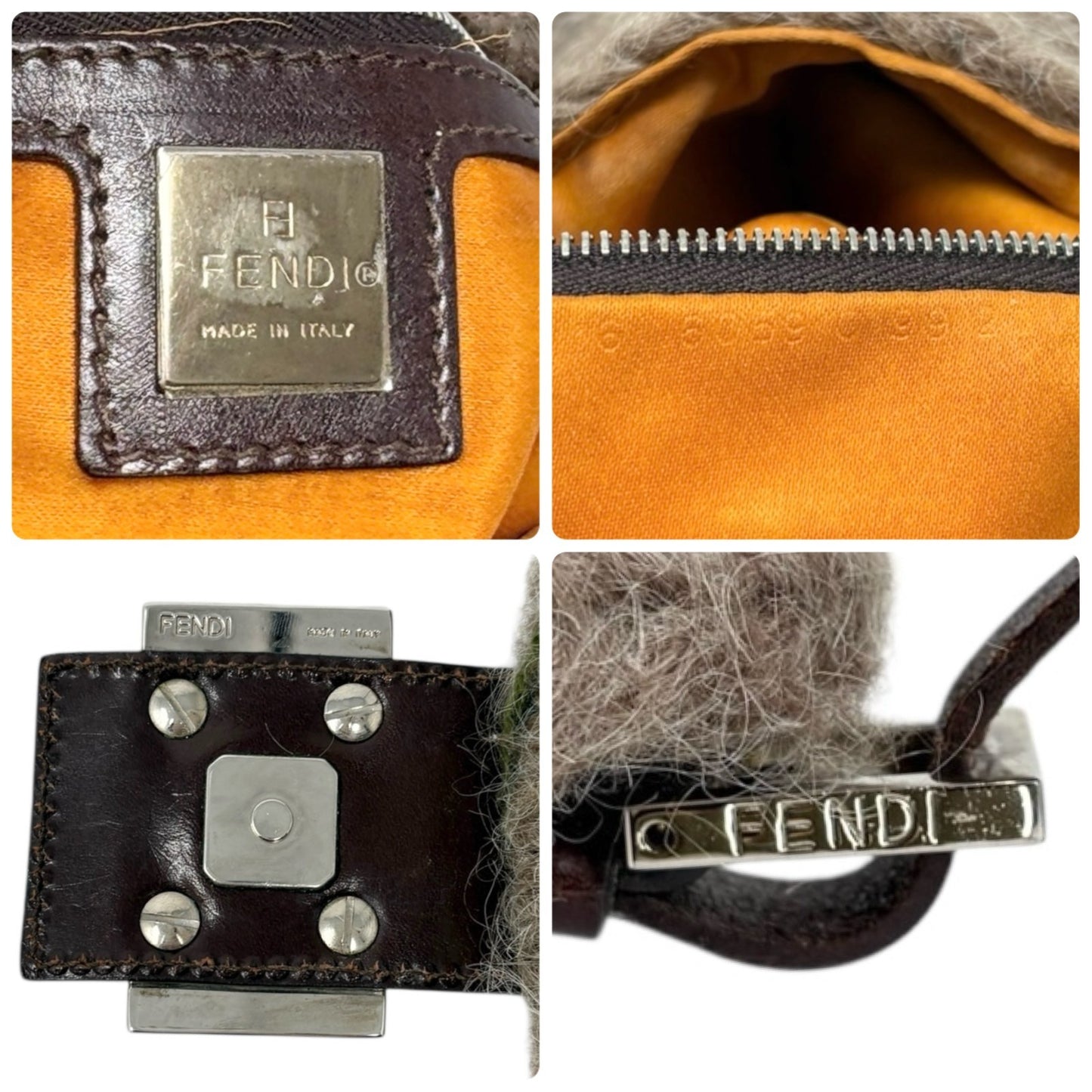 FENDI Vintage FF Mamma Baguette Wool Knit Shoulder Bag Gray Brown Flower
