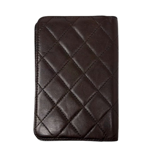 CHANEL Vintage CC Logo Quilted Leather Notebook Cover Brown Silver 901811