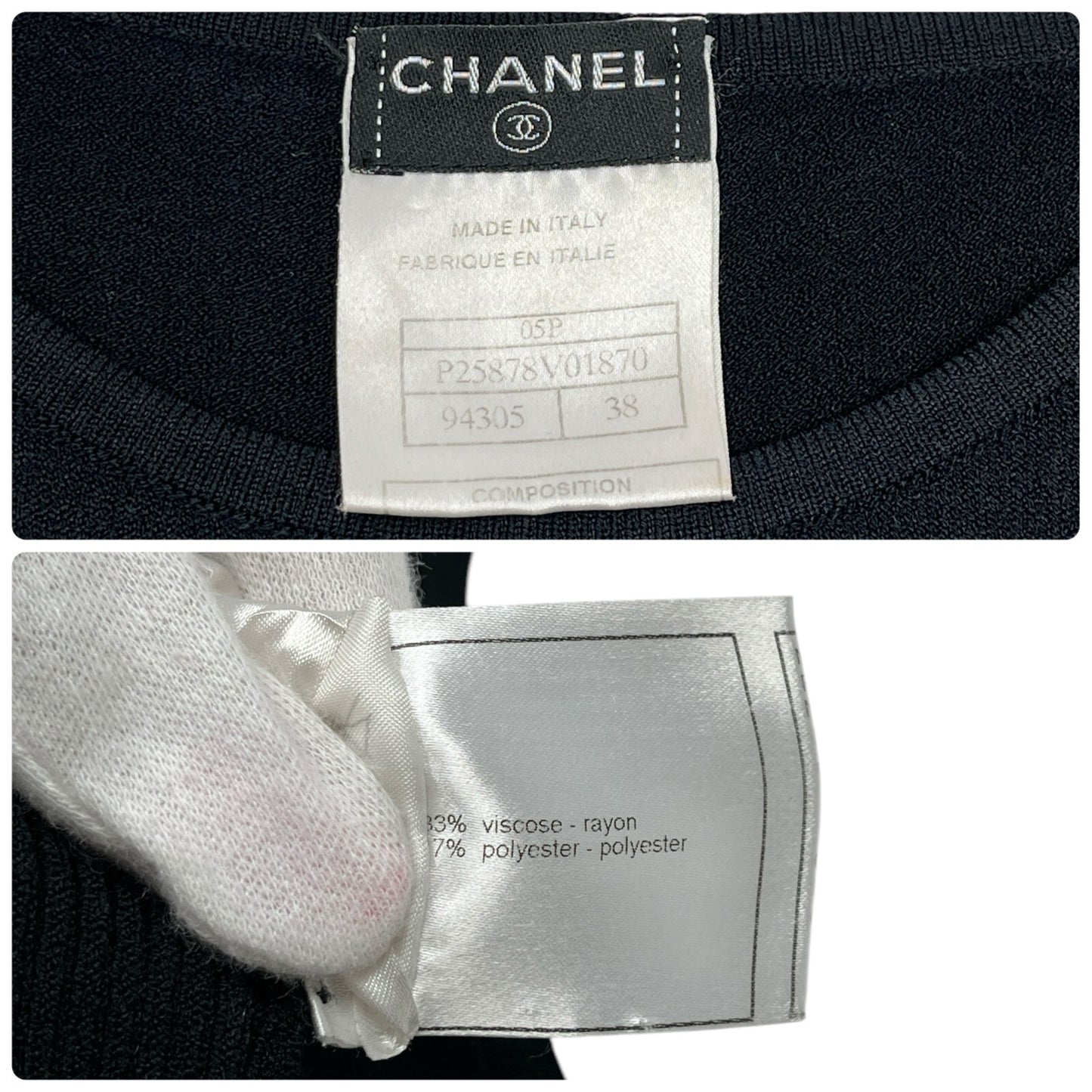 CHANEL Vintage 05P CC Logo Summer Knit Tank Top #38 Rib Round Neck Black Cotton