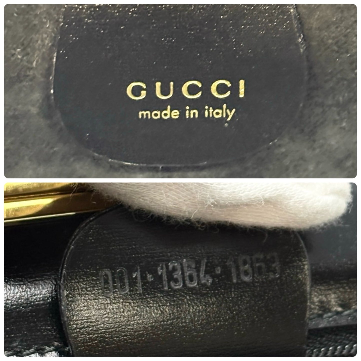 GUCCI Vintage G Square Logo Shoulder Bag Handbag Black Gold Suede Leather