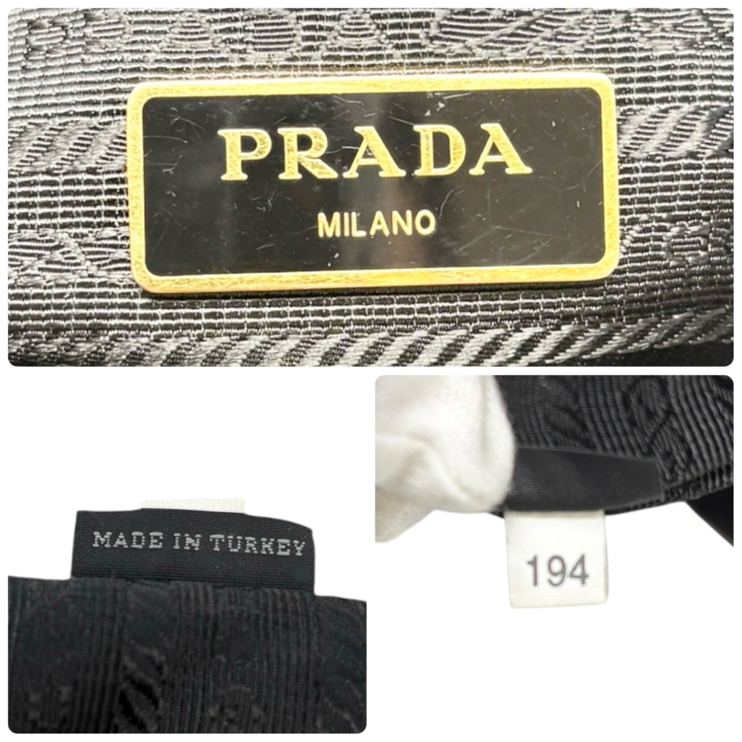 PRADA Vintage Logo Tessuto Nylon Shoulder Bag Black Gold Ribbon Leather