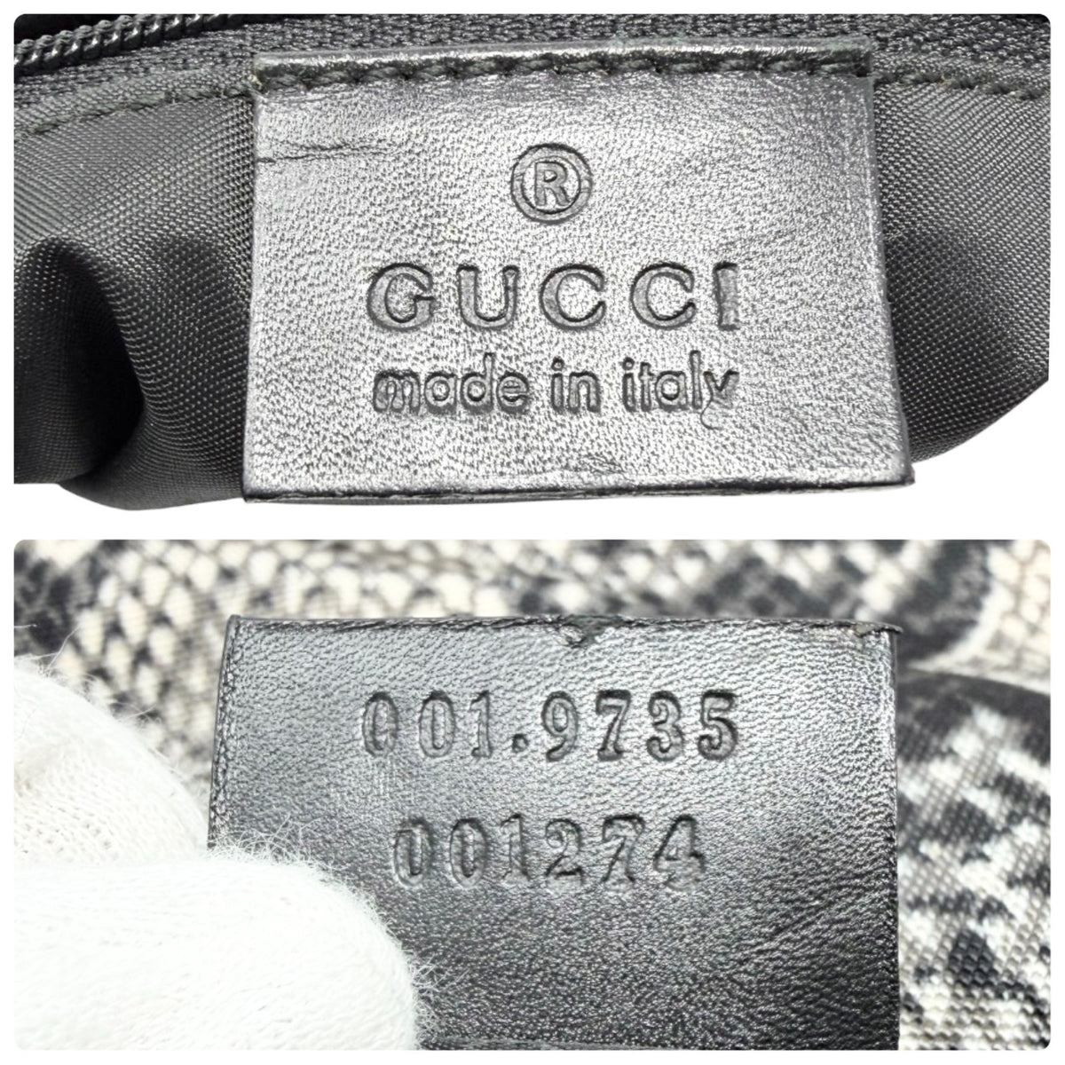 GUCCI Vintage Logo Jackie Snake Print Shoulder Bag Black White Nylon 901854