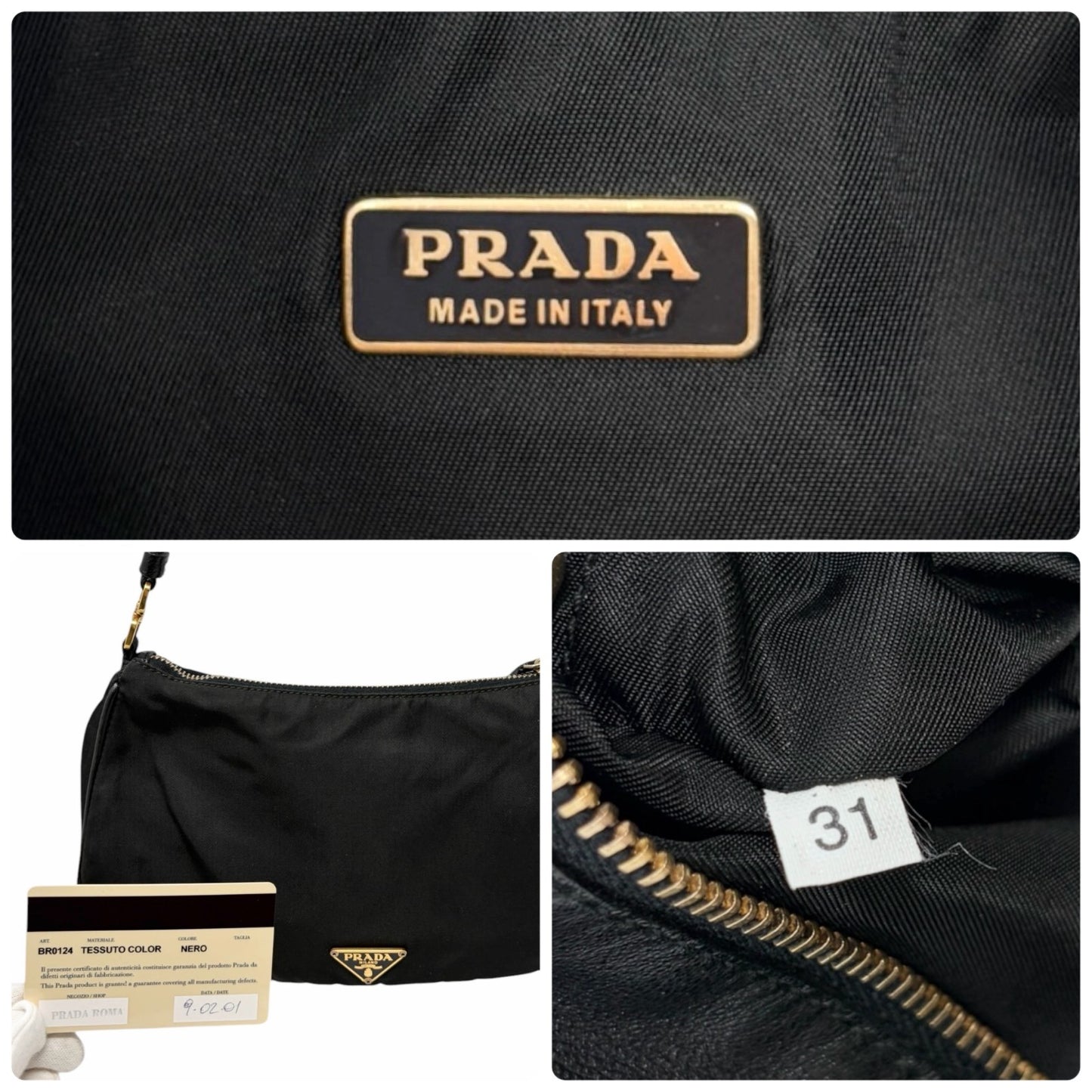 PRADA Vintage Mini Shoulder Nylon Bag Handbag Pochette Black Gold Logo