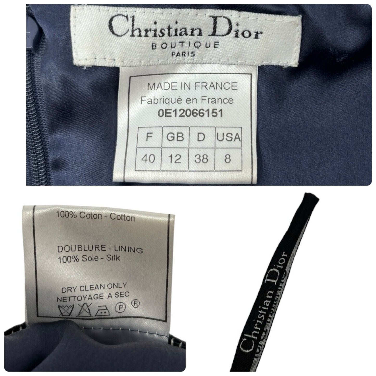 Christian Dior Vintage 2000 Trotter Monogram Logo Dress #38 Blue Gray Cotton