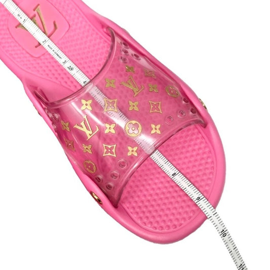 LOUIS VUITTON Vintage Lv Logo Monogram Beach Sandals #36-36.5 Pink Gold Rubber