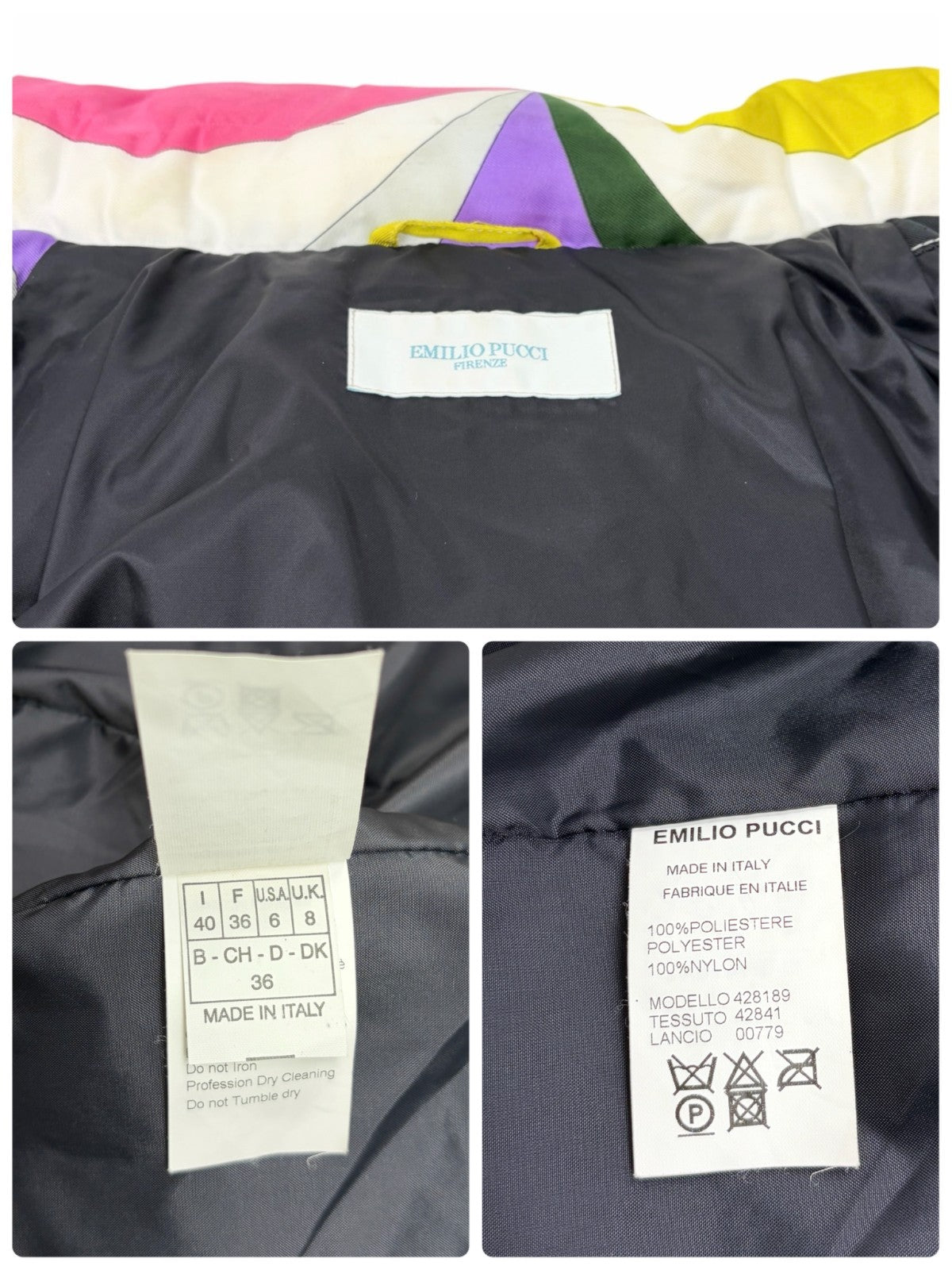 EMILIO PUCCI Vintage Geometric Print Puffer Jacket Coat #36 Multicolor 902812