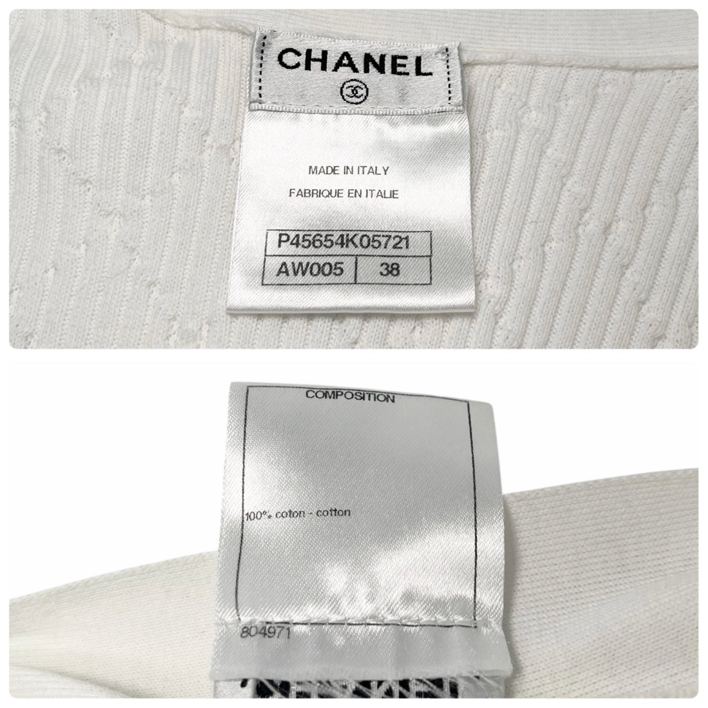 CHANEL Vintage P45654 CC Logo Button Knit Long Cardigan Top #38 White 106957