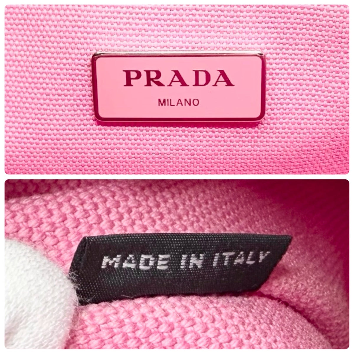 PRADA Vintage Triangle Logo Canapa Sequin Beads Hand bag Pink Canvas 902371