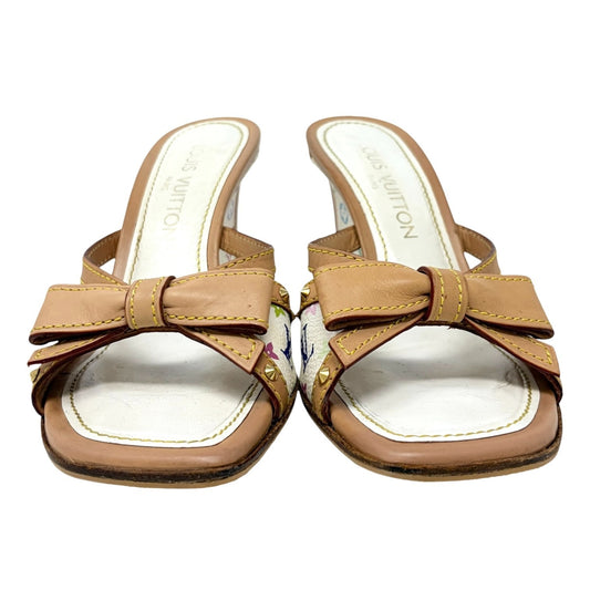 LOUIS VUITTON Vintage Monogram Multicolor Ribbon Sandals #36.5 White 106916