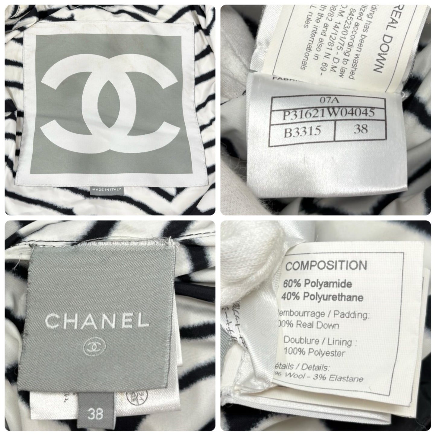 CHANEL Sport Vintage 07A Quilted Puffer Jacket Coat #38 Nylon Black White