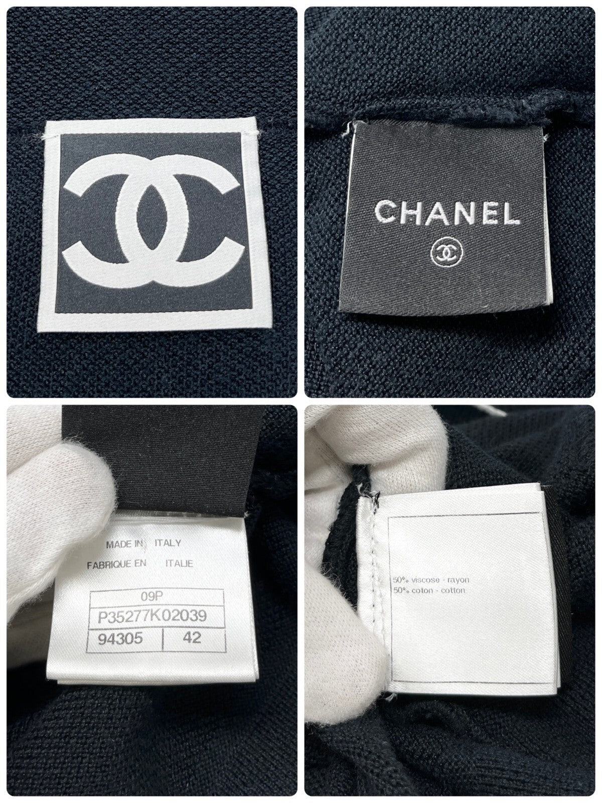 CHANEL Sport Vintage 09P CC Logo Knit Top #42 Hoodie Dark Blue Silver Rayon