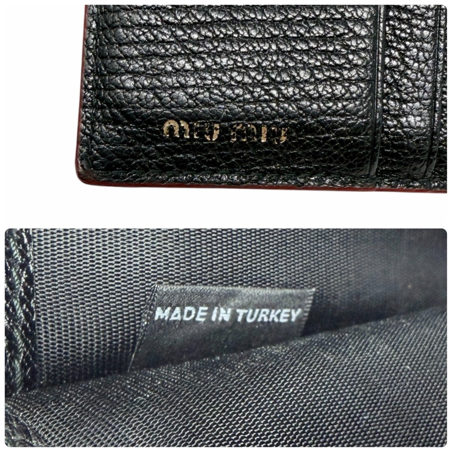 miumiu Vintage Logo Heart Print Mini Bifold Wallet Black Red Leather 901983
