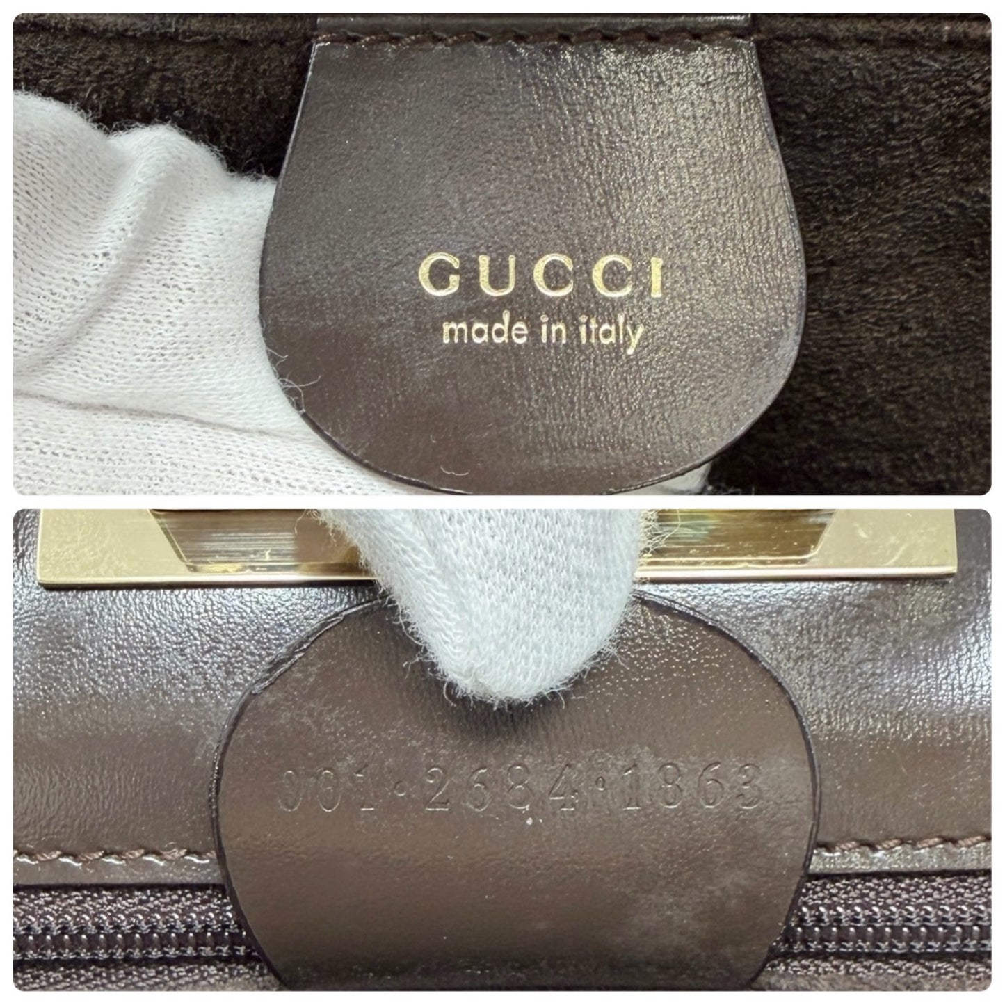 GUCCI Vintage G Square Logo Shoulder Bag Brown Gold Suede Leather 902021