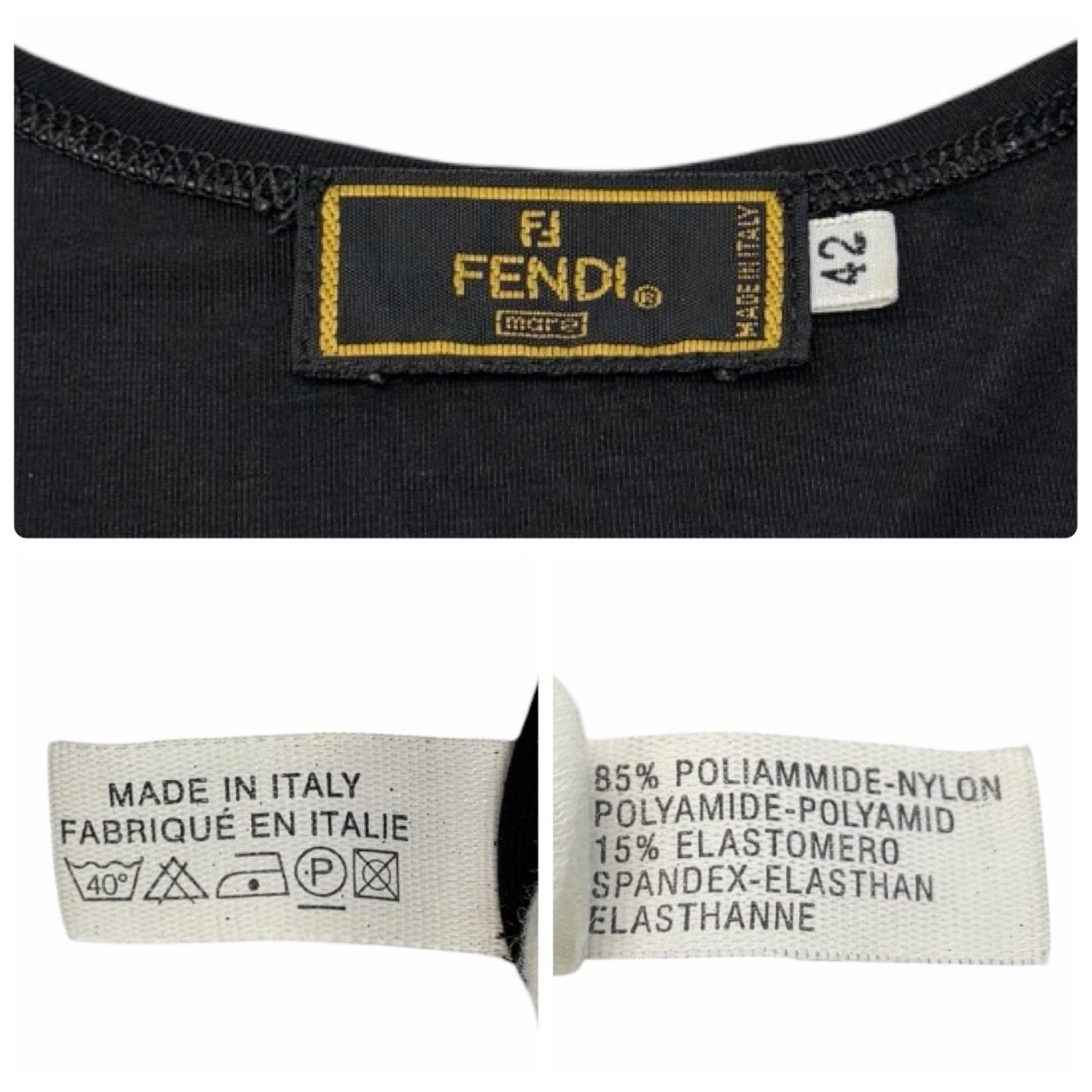 FENDI Vintage FF Logo Sleeveless Dress One-piece #42 Black Silver Nylon 901809