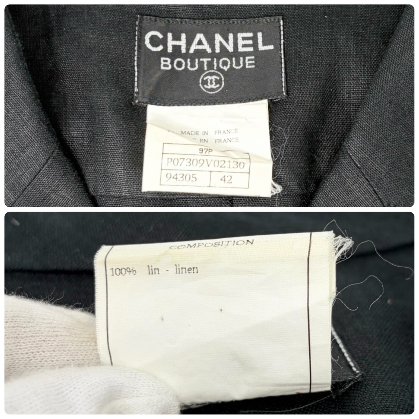 CHANEL Vintage 97P CC Logo Button Linen Shirt Dress One-piece #42 Black