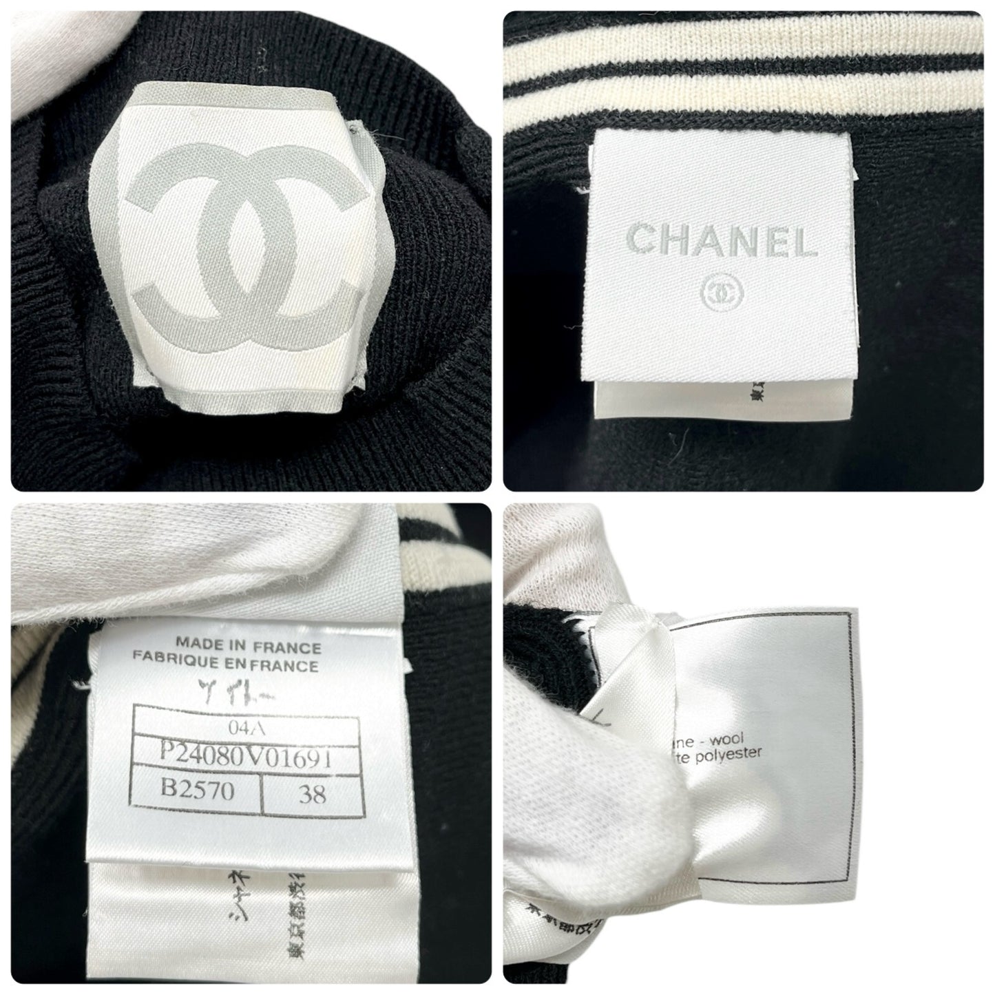 CHANEL Sport Vintage 04A CC Logo Knit Sweater Top #38 Mock Neck Black Wool