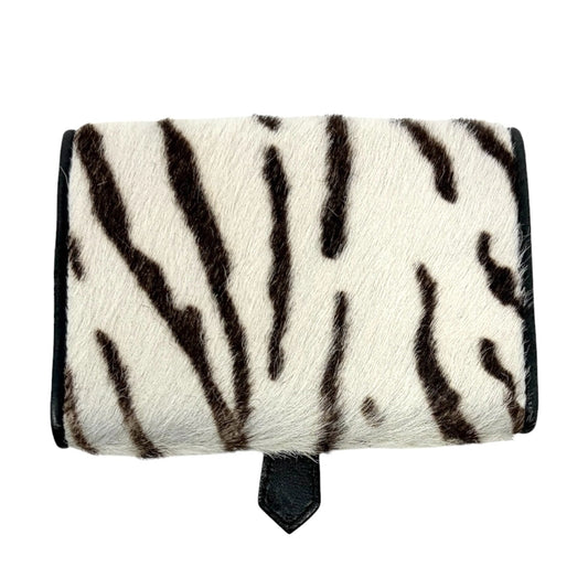 PRADA Vintage Triangle Logo Zebra Pony Hair Mini Key Case White Brown 901982