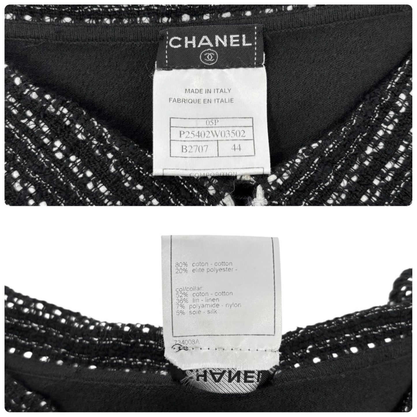 CHANEL Vintage 05P CC Logo Knit Top Pullover #44 Black Short Sleeve Tweed