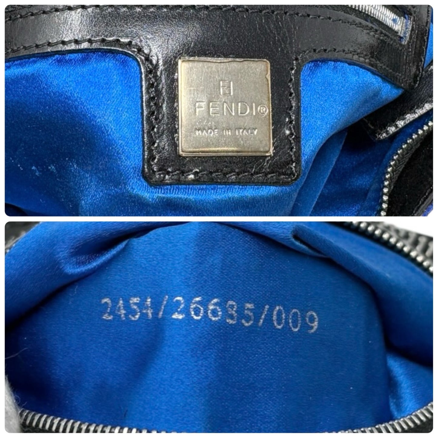FENDI Vintage FF Logo Beads Mamma Baguette Crossbody Shoulder Bag Blue Black