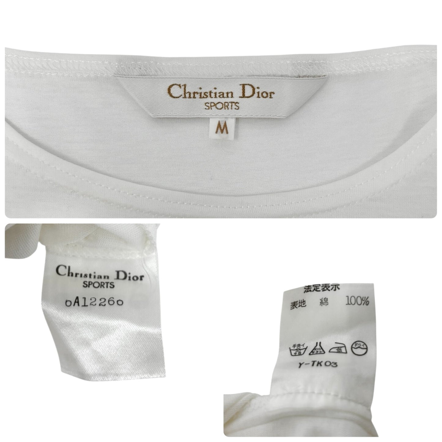 Christian Dior Sports Vintage Big Logo T-shirt Top #M White Dark Blue Cotton