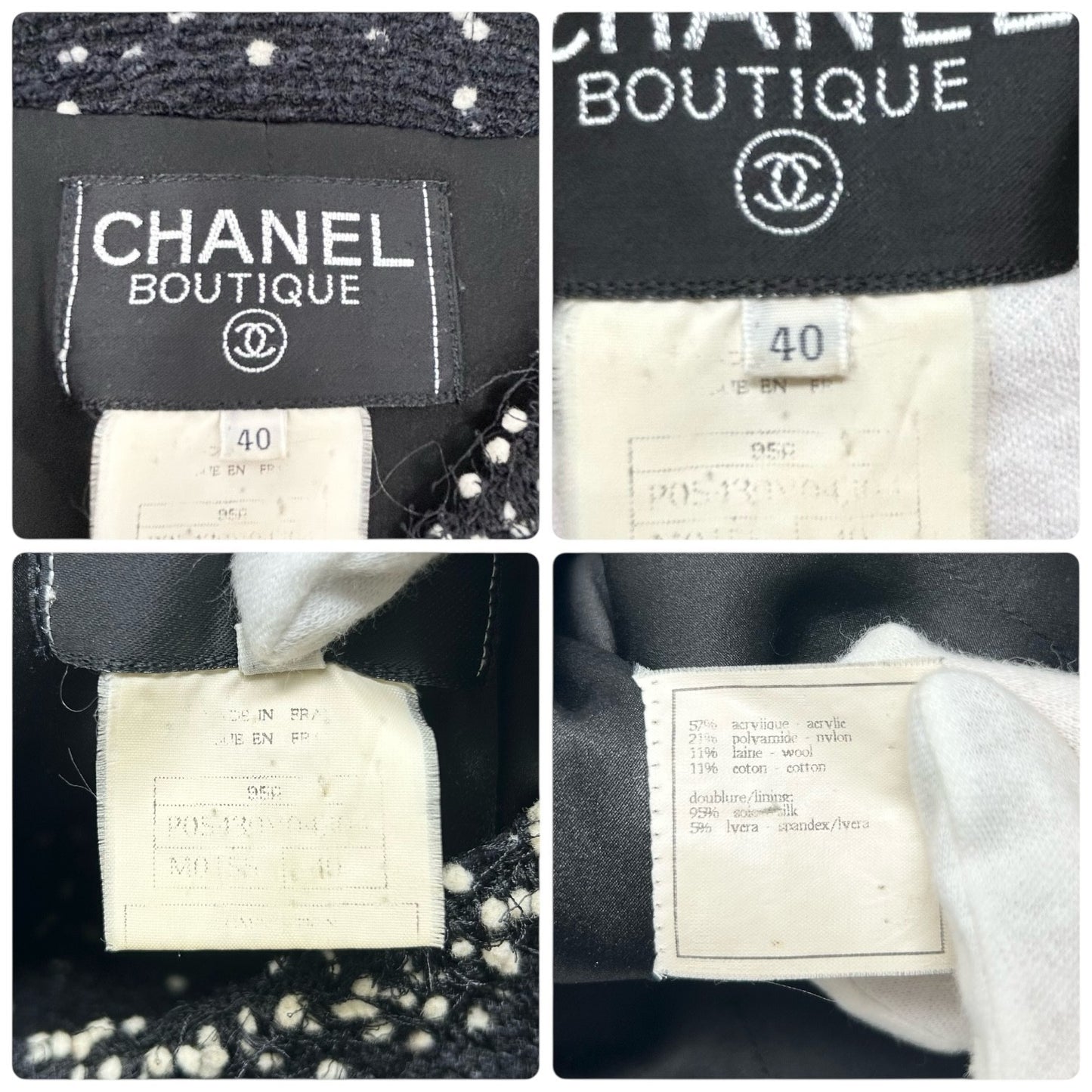 CHANEL Vintage 95A CC Logo Tweed Jacket Blazer #40 Black Wool Long Sleeve