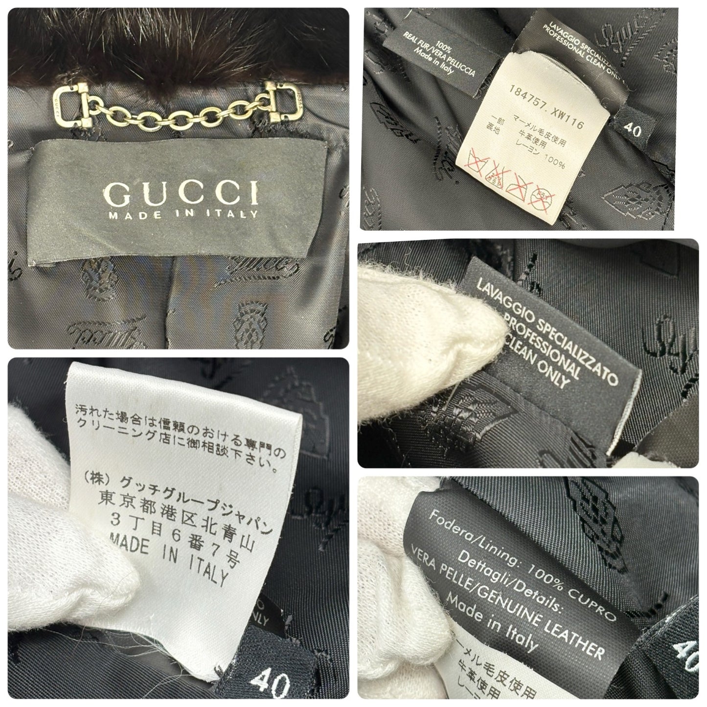 GUCCI Vintage Logo Belted Fur Leopard Long Coat Jacket #40 Black Brown Leather