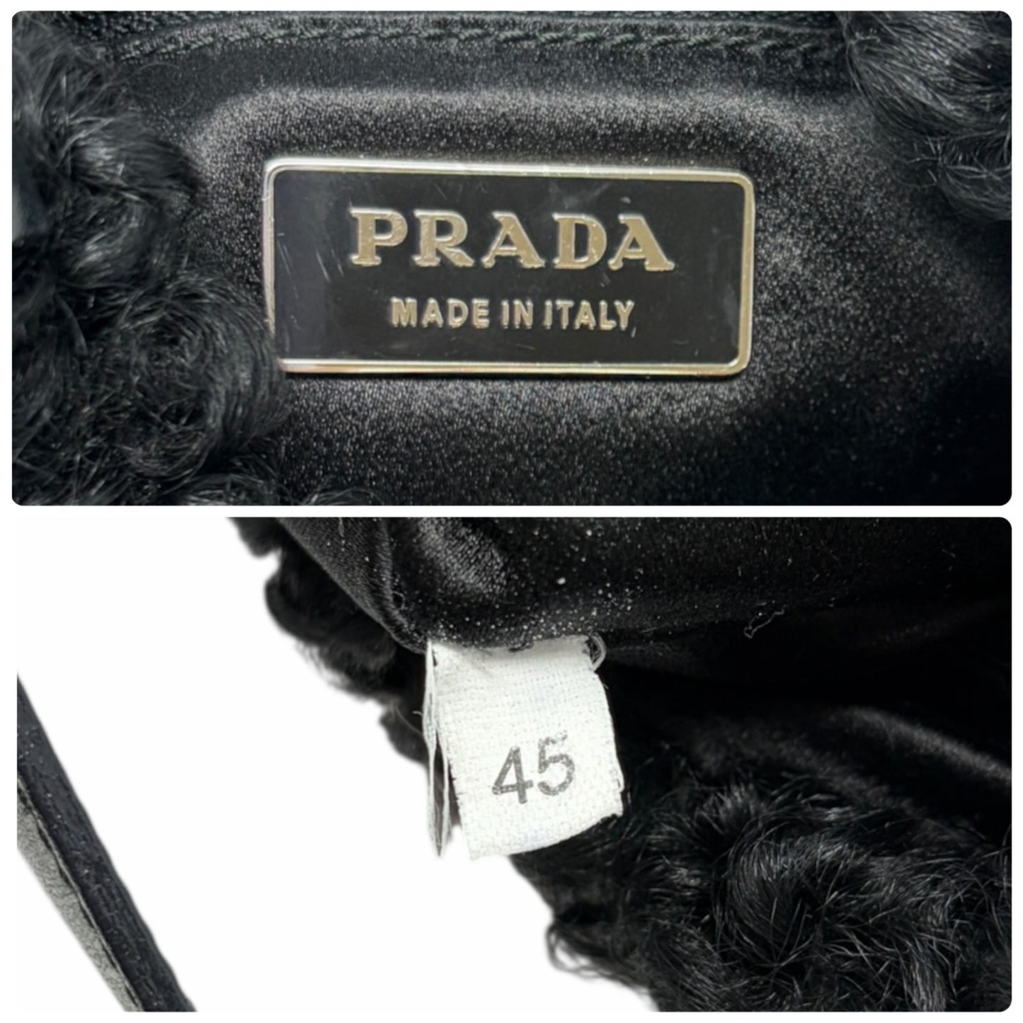 PRADA Vintage Triangle Logo Plate Curly Mini Shoulder Bag Black Silver